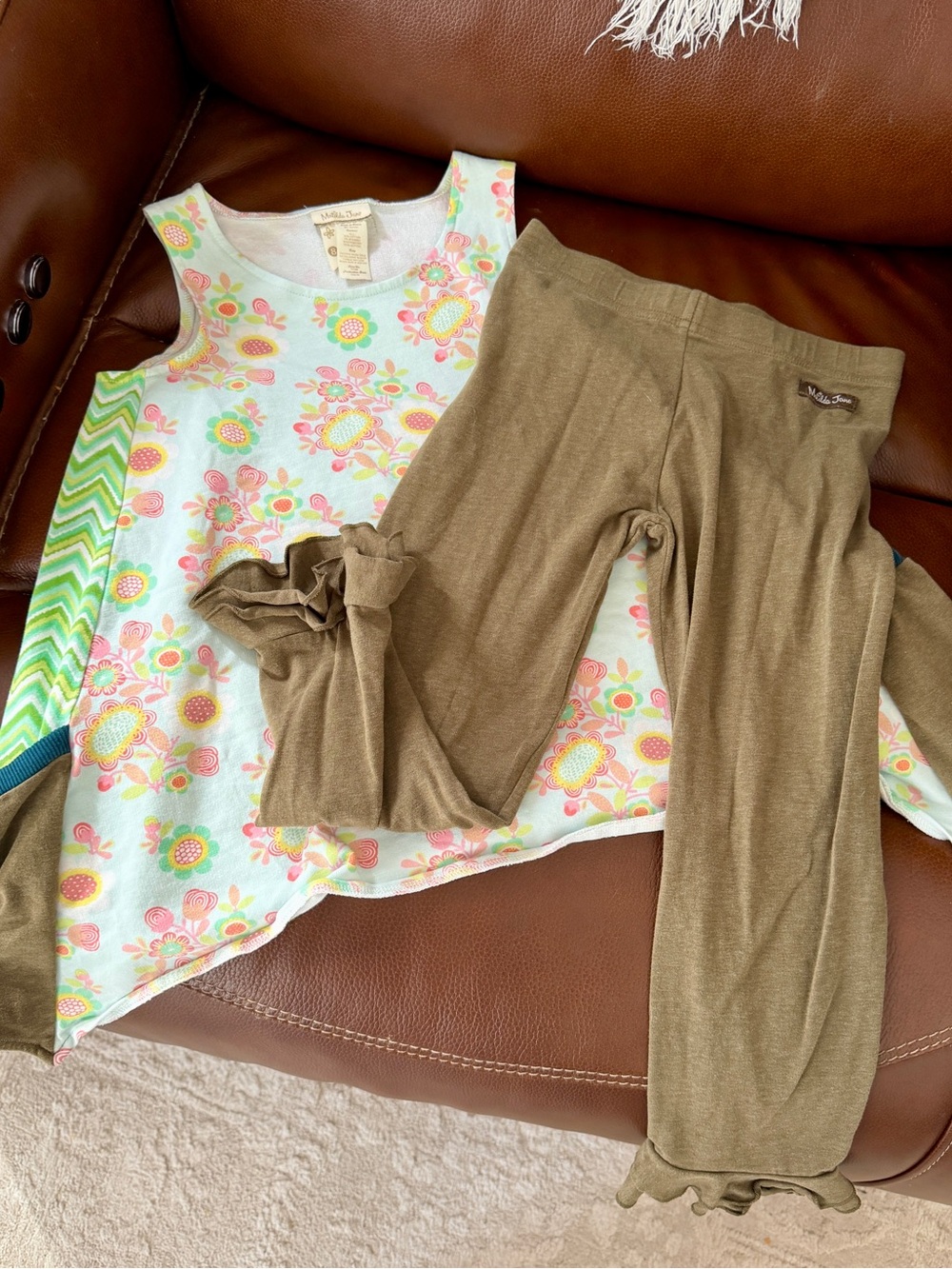 Matilda Jane Girls' Floral Tank Top & Brown Leggings Set